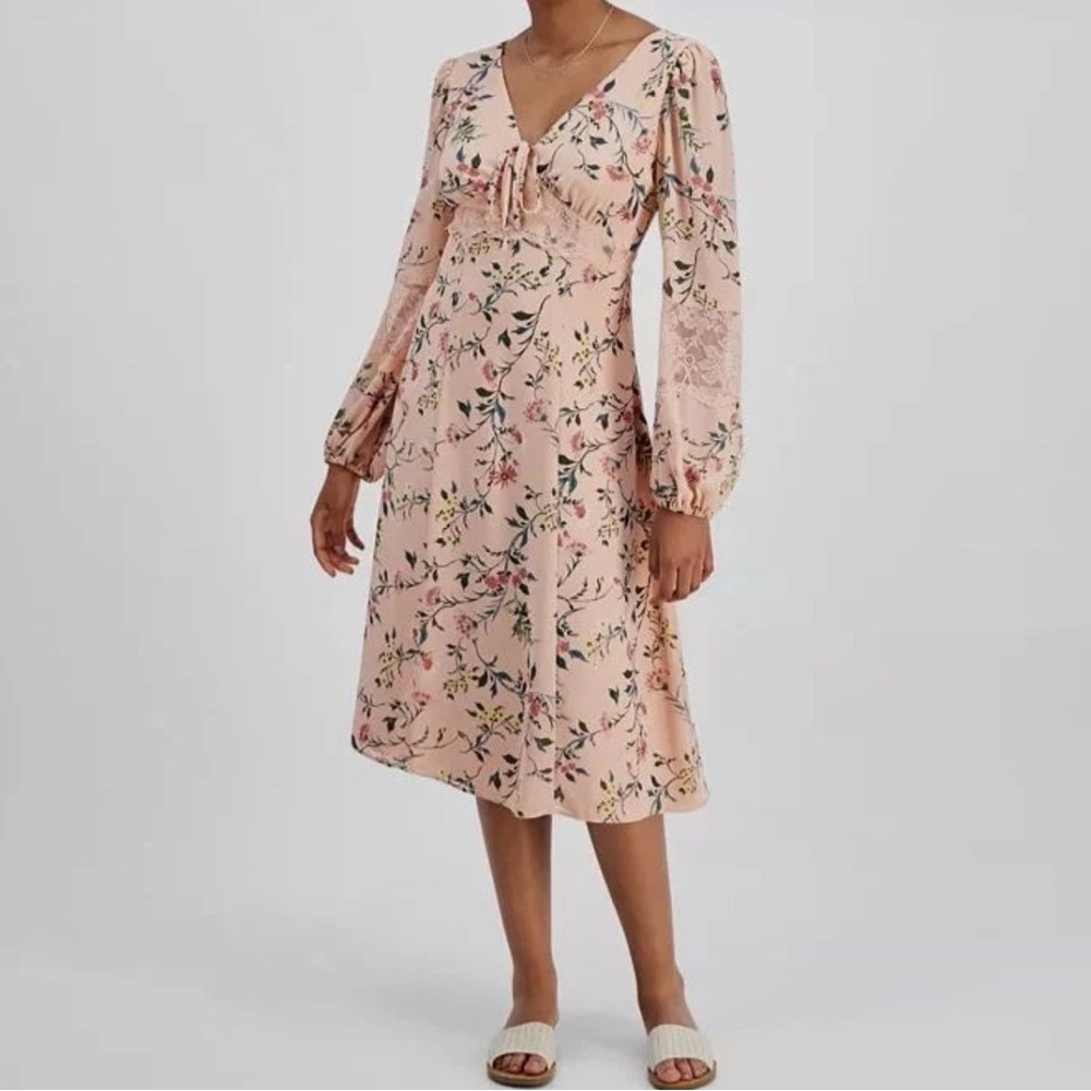 Tinsel Floral Blush Long Sleeve Dress